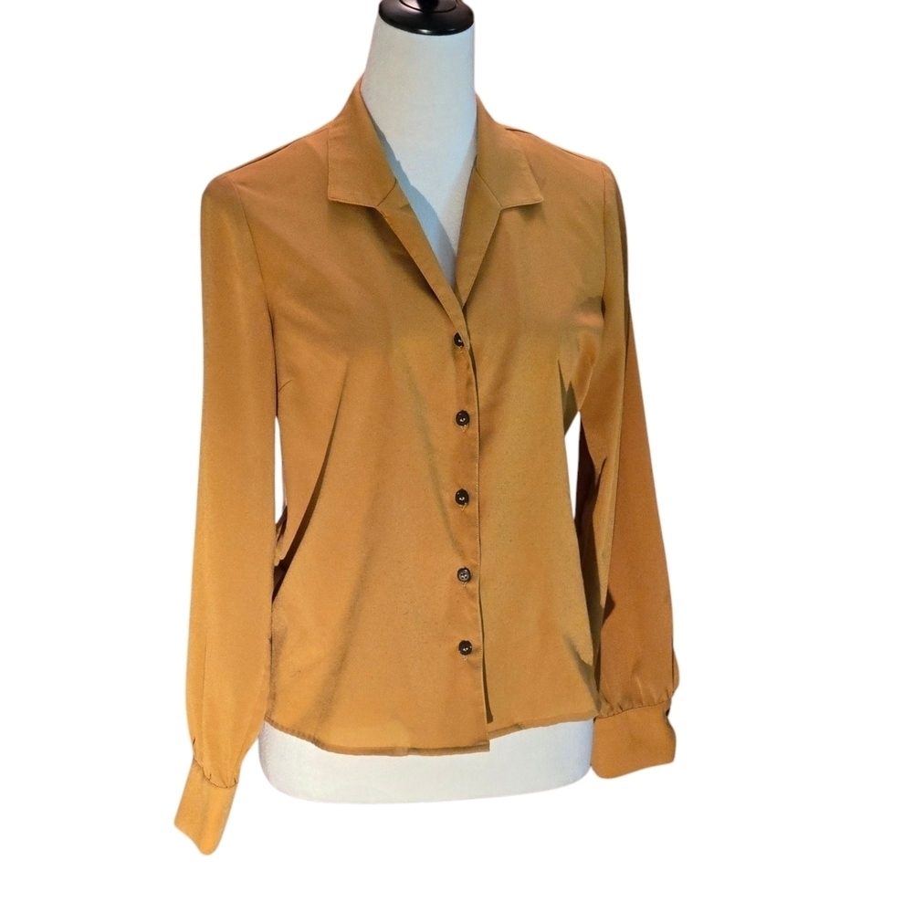 Frank And Oak Warm Antique Gold Button Up Blouse Bishop Sleeves Women Size M